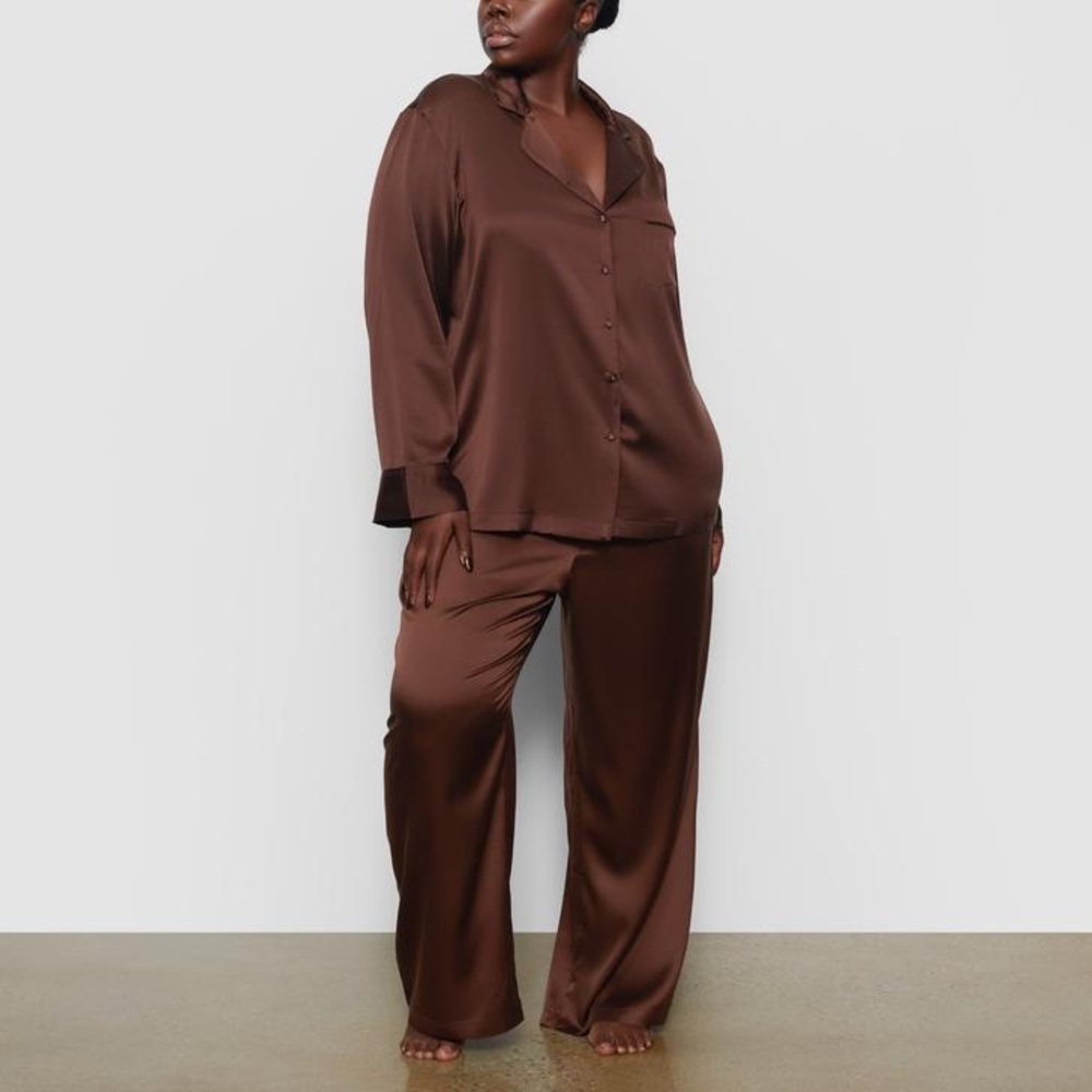 SKIMS Silk Pajama Set | Brown Luxe Sleepwear | Size XXS